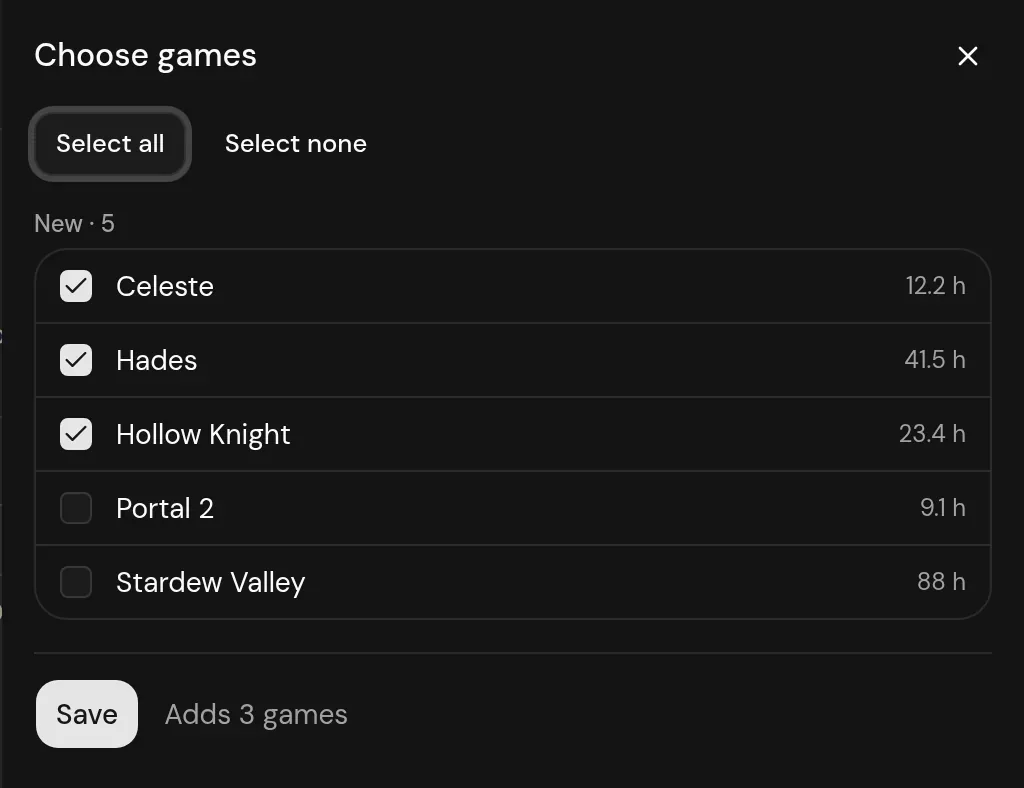Choosing which Steam games go in your log