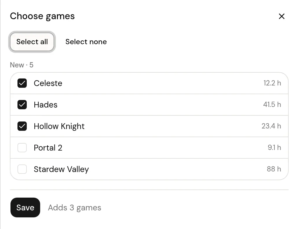 Choosing which Steam games go in your log